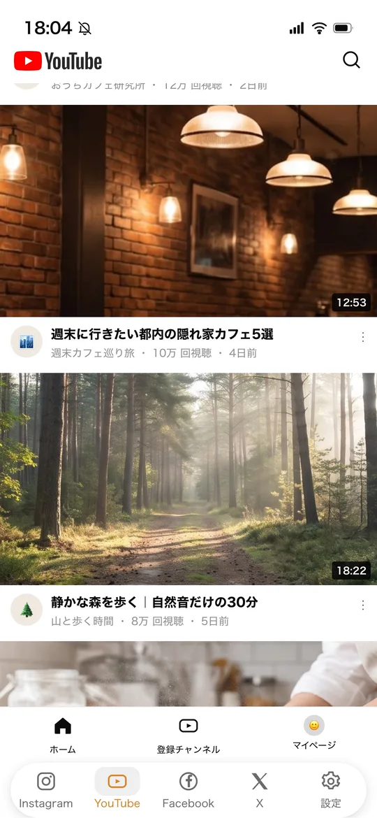 フィルタ適用後。通常の動画だけが並んでいる画面